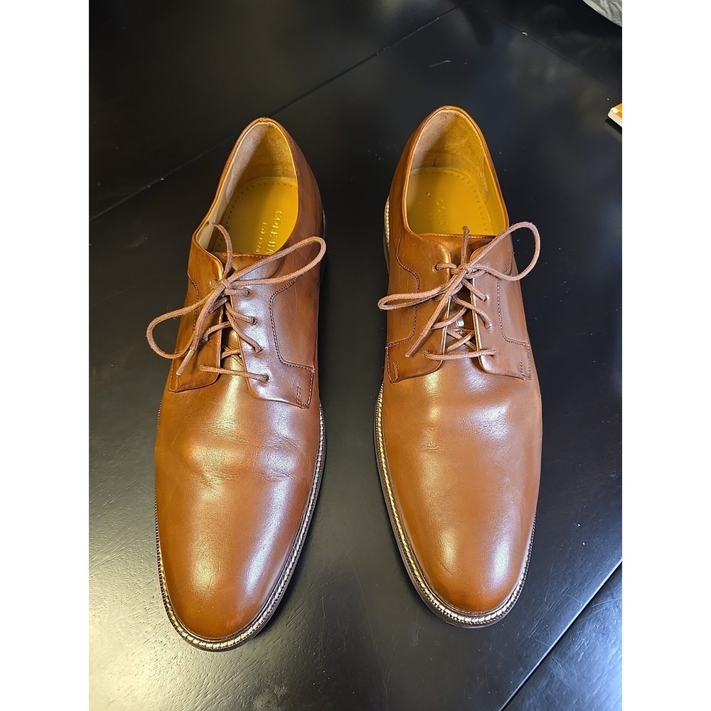Cole Haan Men's Size 11 M British Tan Leather Plain Toe Derby Oxford Shoes Indi